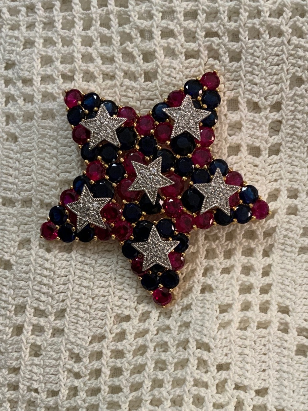 Joan Rivers Starburst Brooch in Pink, Blue & Silver